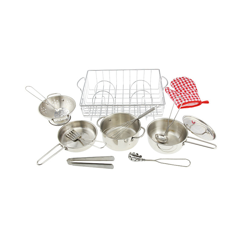 Cookware Set Pretend Play Stainless Steel 13 Piece